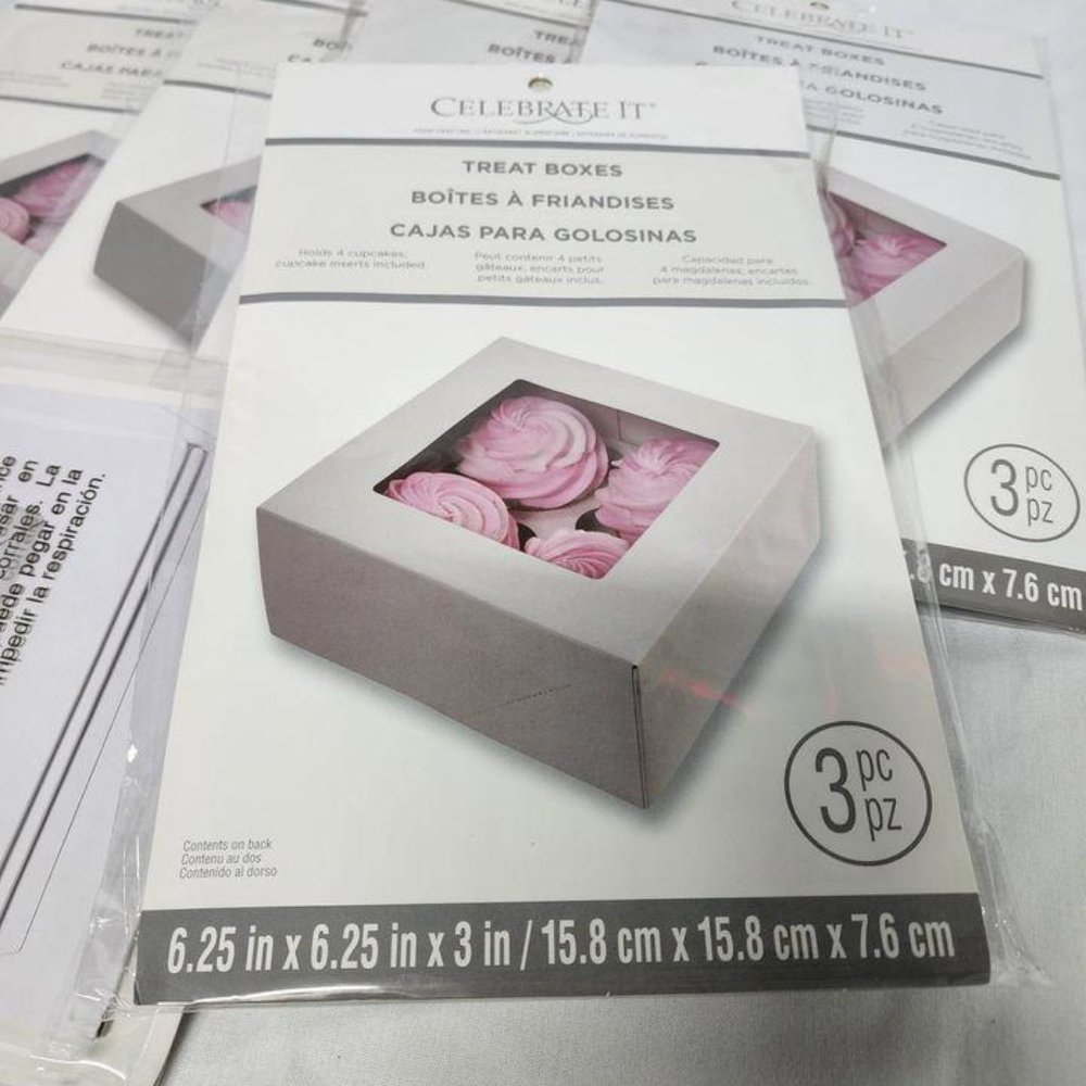 7pcs Celebrate It White Treat Boxes 3/Pk 6.25"x6.25"x3"